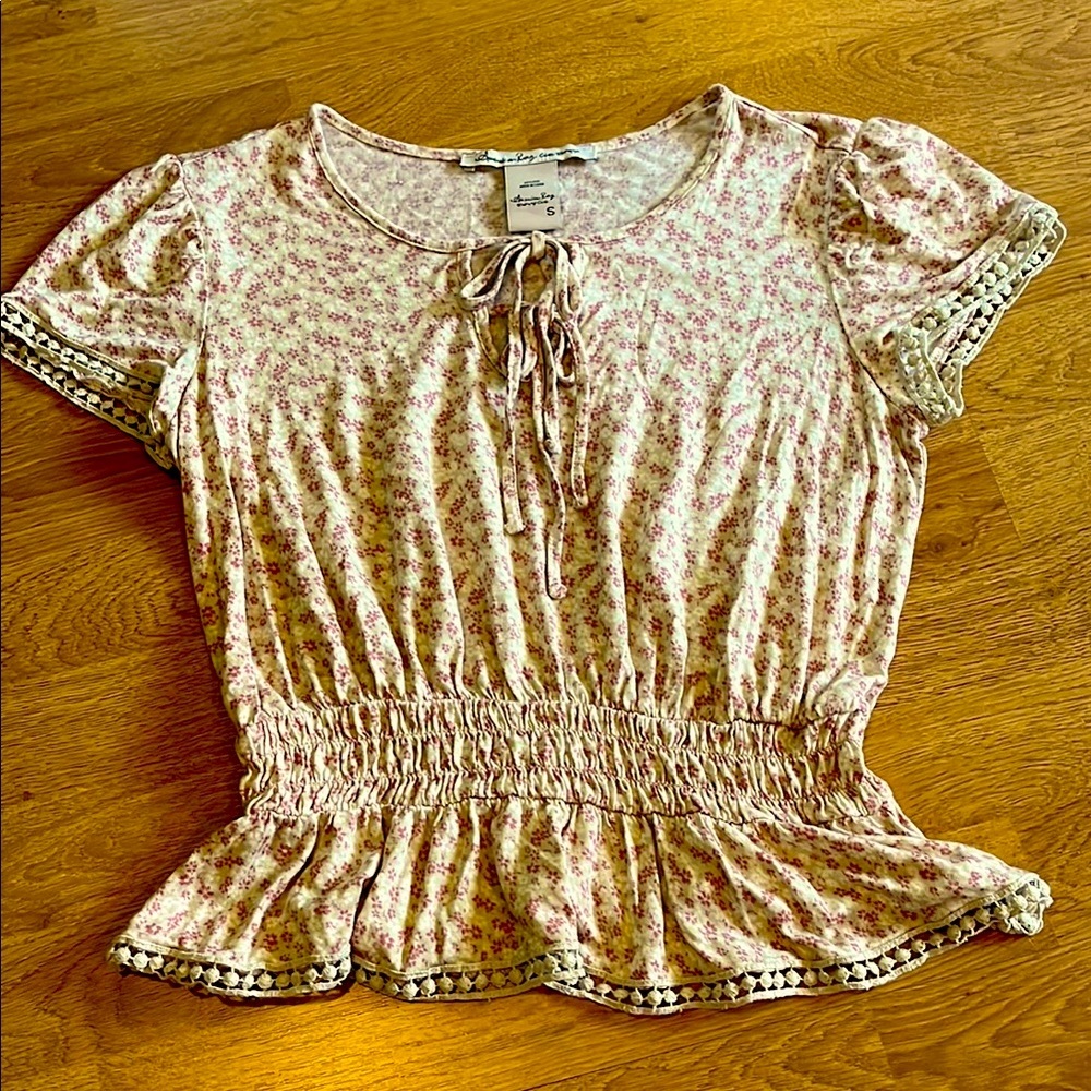 Floral Pink Top with decorative Trim